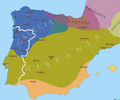 Image 24Iberian Peninsula c. 560. Suebi territory with its capital in Braga (blue); Visigothic territory with its capital in Toledo (green) (from History of Portugal)