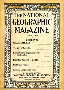 Kovrilpaĝo de la numero de Januaro 1915 de The National Geographic Magazine.