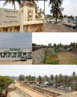 Devanahalli Montage Clockwise from Top to Bottom: Tipu Sultan Birth place, Town view from the fort, Fort walls outside view, Inside fort view, Dmart Store