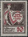 A 1919 stamp of Latvia marking the first anniversary of independence