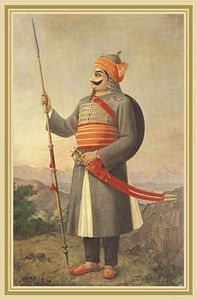 Maharana Pratap Singh, sixteenth-century Rajput ruler of Mewar, known for his defence of his realm against Mughal invasion.