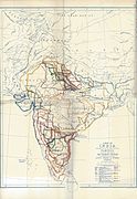 Map of famines in India during British Empire in year 1800–1885.