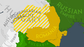 Map of the Treaty of Bucharest (1916), 10 days before Romania's entry to the war. The Entante's promises are highlighted in yellow.