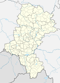 Mapa konturowa województwa śląskiego, blisko centrum na dole znajduje się punkt z opisem „Pszczyna”