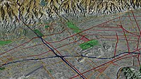 Aerial view of Westwood (center) and vicinity (3D computer generated image)