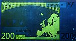 Bitllet de 200 euros sota llum ultraviolada (Revers)