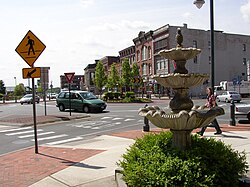 Centennial Circle, a five-leg roundabout located in downtown Glens Falls
