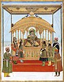 Akbar II holding audience on the Peacock Throne.