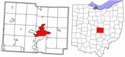 Location of Newark in Licking County and the state of Ohio