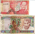 Fronte delle banconote da 5 e 100 dalasi