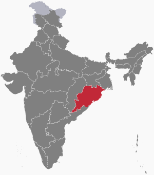 The map of India showing Odisha