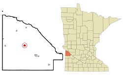 Location of Madison within Lac qui Parle County and state of Minnesota