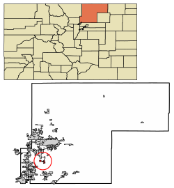 Location of Platteville in Weld County, Colorado.