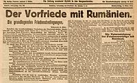 Bukarester Tagblatt announcing the conclusion of the preliminary peace treaty