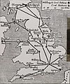 Image 10"Map of Air Routes and Landing Places in Great Britain, as temporarily arranged by the Air Ministry for civilian flying", published in 1919, showing Hounslow, near London, as the hub (from History of aviation)