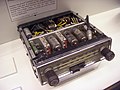 A 1950s Philips car radio using both transistor and valves. This model used a range of valves that only required 12 volts for their plate (anode) voltage.[37]