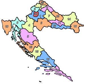Nummereret kort over Kroatiens distrikter