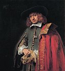 Portrait of the later mayor Jan Six, a wealthy friend of Rembrandt, 1654