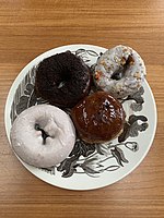 Doughnuts on a plate in Brooklyn, New York City, New York