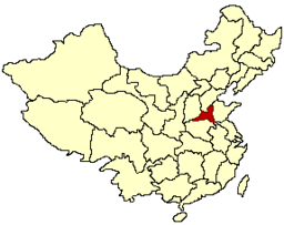 Pingyuans läge i Folkrepubliken Kina är markerat med mörkrött på kartan.