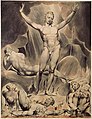 Satanás/Lúcifer despertando anjos rebeldes em Paraíso perdido de Milton, por William Blake