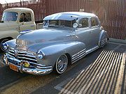 1948 Chevrolet Fleetline lowrider. Lowriders from the 1930s through the early 1950s are typically called "bombs" in the community.