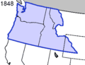 Teritòrio de l'Oregon (blu) nel 1848