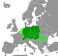 L'Europa Centrale secondo Meyers grosses Taschenlexikon (1999):      Stati generalmente considerati centro-europei      Stati occasionalmente considerati centro-europei, ma solo in caso di definizione ampia      Stati occasionalmente considerati centro-europei