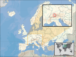  লিশটেনস্টাইন-এর অবস্থান (circled in inset) ইউরোপ মহাদেশে-এ (সাদা)  –  [ব্যাখ্যা]