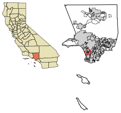 Location of Hawthorne in Los Angeles County, California.