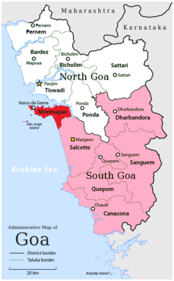 Location of Morumugão in South Goa district, Goa