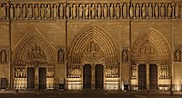 The three tympana on the main façade of Notre-Dame de Paris, France