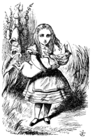Lost Girls の主人公の一人、アリス（不思議の国のアリス）は厭世的な同性愛者の老貴婦人として登場する[255][263]。