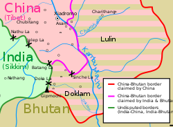 Map of Doklam and the surrounding area