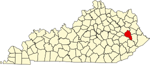 Map of Kentucky highlighting Magoffin County