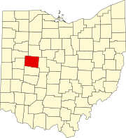 Kort over Ohio med Logan County markeret