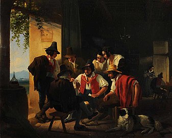 Italian Peasants, playing cards at the Osteria