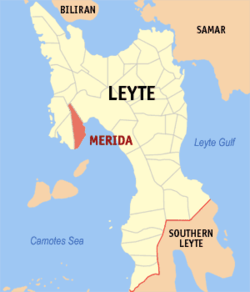 Mapa ng Leyte na nagpapakita sa lokasyon ng Merida.