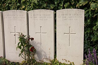 Graves of unidentified British casualties buried in Zeebrugge Churchyard