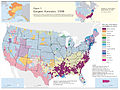Americanii germani sunt foarte întâlniți în SUA (mai precis cel mai răspândit grup etnic după descendență, i.e. „heritage”). Regiunile marcate în albastru deschis pe hartă sunt cele cu populație predominantă de origine germană (conform recensământului american din 2000).