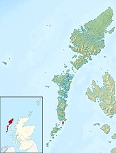 Large scale map showing Eriskay among the Outer Hebrides; an insert shows where the Outer Hebrides are in relation to Scotland