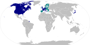 Negara-negara G7 dan Kesatuan Eropa dalam peta dunia