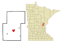 Location of Mora within Kanabec County and state of Minnesota