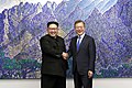 Image 6North Korean leader Kim Jong Un and South Korean President Moon Jae-in shaking hands inside the Peace House on 27 April 2018 (from History of South Korea)