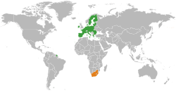 Map indicating locations of European Union and South Africa