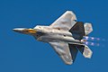 An F-22A Raptor flies over Andrews Air Force Base during an airshow in 2008