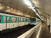 Line 2 platforms with 2 MF 67 rolling stock at Pigalle