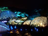 The Biomes and Link building showing Field of Light installation by Bruce Munro