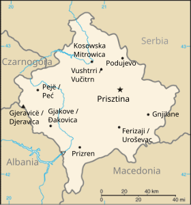 Carte du Kosovo montrant la frontière avec la Macédoine