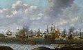 “เนเธอร์แลนด์โจมตีเม็ดเวย์, มิถุนายน ค.ศ. 1667” โดย เปียเตอร์ คอร์เนลลิสซ์ ฟอน เซิร์สต์ (Pieter Cornelisz van Soest), เขียนราว ค.ศ. 1667. เรือธงที่ถูกยึด “เรือหลวงรอแยลชาลส์” อยู่ทางขวากลางภาพ